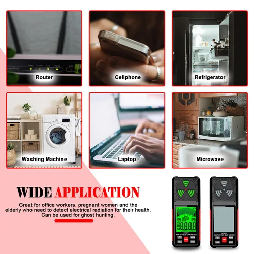 Vista 6 de Medidor EMF, detector de radiación de campo electromagnético portátil 3 en 1, probador EMF de mano para EF, RF, MF, señal WiFi, detector