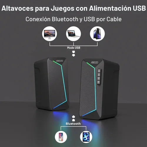 Vista 5 de Jeecoo Altavoces de computadora Bluetooth M30, altavoces RGB para juegos de PC para escritorio con sonido estéreo nítido, modos LED dinámicos