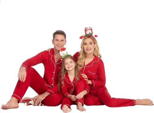 Vista 4 de Ekouaer - Conjunto de pijama de manga larga y botones, motivos navideños a juego para la familia, tallas de la S a la XXL