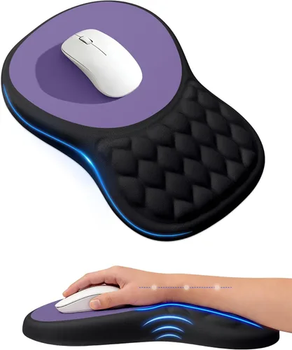 Vista 17 de Alfombrilla de mouse ergonómica con reposamuñecas, soporte de espuma viscoelástica con diseño de pendiente, superficie de licra lisa, base
