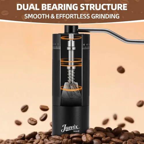 Vista 5 de Molinillo de café manual con ajuste externo, rebaba cónica de acero inoxidable de seis estrellas, molinillo de mano ajustable para expreso, vertido