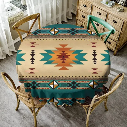 Vista 32 de Mantel azteca, diseño geométrico tribal, decoración rústica de nativos americanos, estilo suroeste, impermeable, lavable, para decoración de cocina