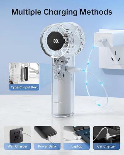 Vista 10 de TriPole Ventilador portátil mini ventilador turbo de mano para viajes, tiempo máximo de enfriamiento de 20 horas, ventiladores de batería recargable