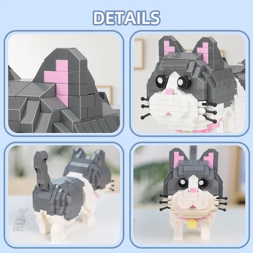 Vista 3 de Lindo kit de bloques de construcción micro mini de animales, ladrillos mini azules de gato para juguetes de construcción para adultos, niños