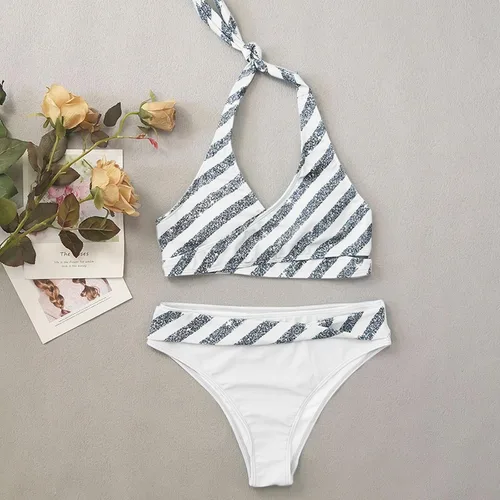 Vista 7 de SNKSDGM Womens Twist Front Tank Top Bikini Two Pieces Beach Tropical Leaf Print Swimsuits Bathing Suits