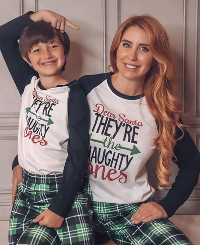 Vista 5 de IFFEI - Conjunto de pijamas familiares de Navidad con estampado de letras ropa de dormir a cuadros