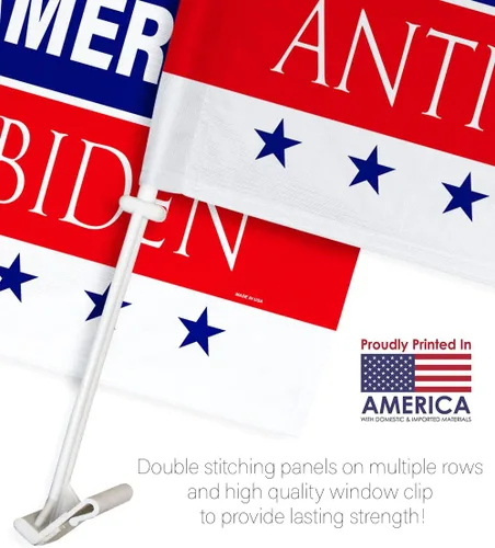 Vista 3 de Trump Flag Paquete de banderas estadounidenses anti Biden de Estados Unidos, soporte de montaje para decoración de ventana de automóvil, pequeño Pro