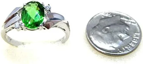 Vista 2 de Anillo de plata de ley ovalada de helenita verde estilo clásico R1165G (0.236x0.315 in, 1.6Ct)
