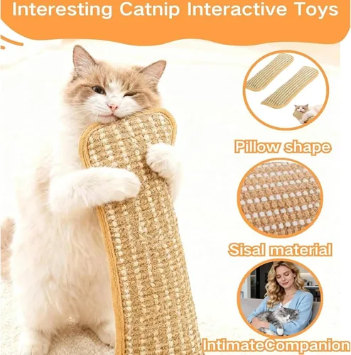Vista 4 de Catnip Kicker Pillow, Interactive Catnip Chew Toy, Catnips Pillow, Soft Sisal, Scratch and Bite Resistant for Teething Play & Stress Relief (L)