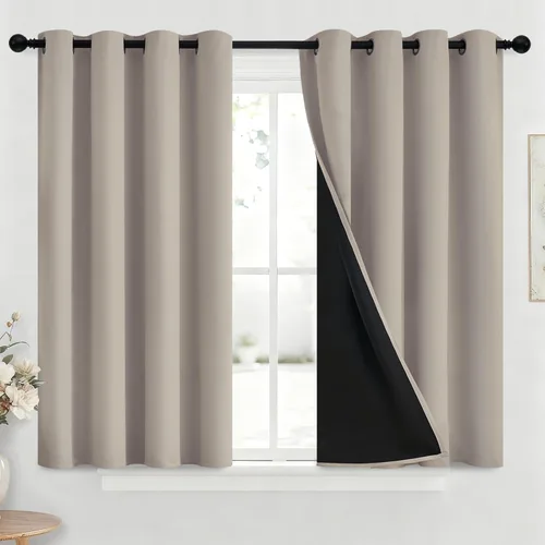 Vista 50 de Yakamok Cortinas 100% opacas para dormitorio, 63 pulgadas de largo, cortinas de bloqueo de luz total con respaldo negro, paneles de ojales sólidos