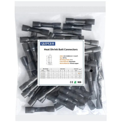 Vista 7 de Conectores a tope termorretráctiles, 12-10 AWG, 50 unidades, amarillos, impermeables, terminales de crimpado, conectores de cable eléctrico, empalme