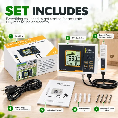 Vista 9 de Controlador de CO2 con sensor de CO2 NDIR con cable, controlador de dióxido de carbono enchufable, el monitor de CO2 puede adaptarse con regulador