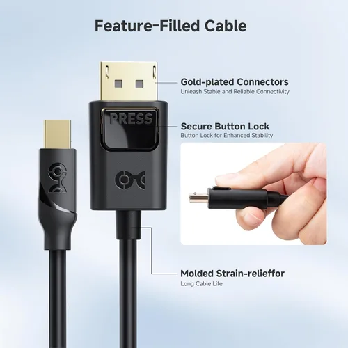 Vista 7 de Cable Matters Short 4K Mini DisplayPort to DisplayPort Cable, Black, 3ft 4K@60Hz / 2K@144Hz, Mini DP to DP Cable