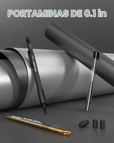 Vista 6 de Four Candies Juego de lápices mecánicos de 1.3mm con 24 repuestos de plomo, lápiz de carpintero de metal resistente a la intemperie para uso pesado