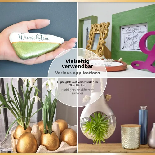 Vista 4 de Viva Decor Maya Gold (verde manzana) 1.52 onzas líquidas - Pintura acrílica metálica brillante para trabajos creativos en madera, vidrio