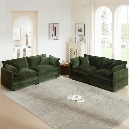 Vista 34 de 76.7" Cloud Couch for Living Room, Deep Seat Loveseat Sofa, Beige Breathable Chenille, 2-Seats Couch for Apartment Small Spaces, Pocket Spring