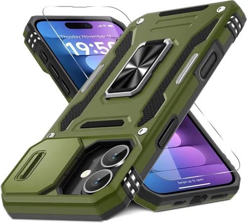 Vista 54 de DEERLAMN Funda para iPhone Air de 6.5 pulgadas con cubierta deslizante para cámara + protector de pantalla (2 paquetes), soporte de anillo giratorio