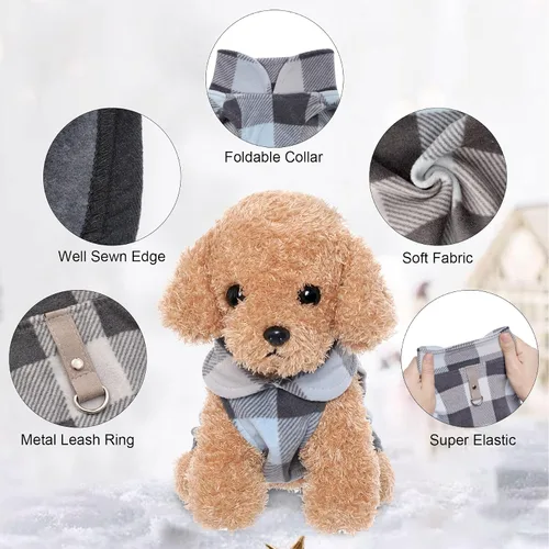 Vista 2 de Rbenxia 4 Piezas Suéteres para Perros a Cuadros de Búfalo con Anillo para Correa Chaleco de Vellón Suave Chaqueta Pullover Abrigada para Perros Ropa