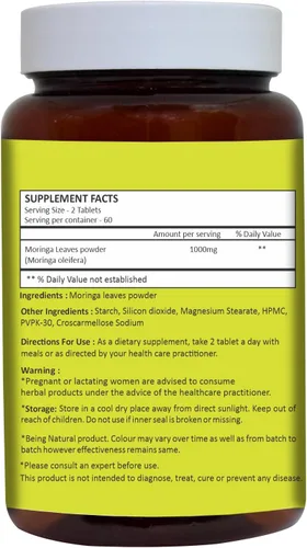 Vista 2 de HERBAL HILLS Tabletas de Moringa 120 unidades (1000 mg)