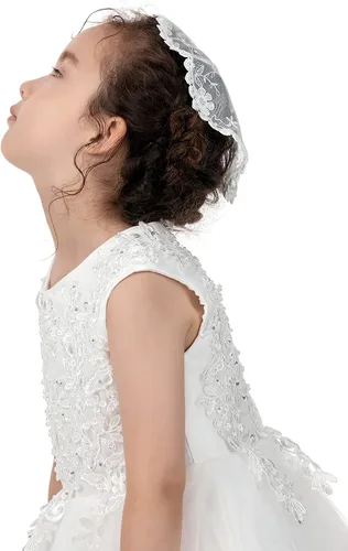 Vista 3 de PAMOR Velos de primera comunión para niñas de encaje capilla velo de mantilla velo de iglesia para bautismo católico círculo redondo