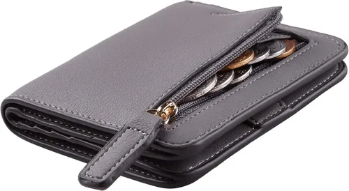 Vista 10 de Toughergun Cartera pequeña de cuero delgada para mujer con protección RFID, mini monedero bifold compacto con ventana de identificación transparente
