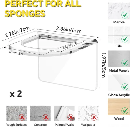 Vista 7 de NiHome 2 cepillos para fregadero de cocina de acrílico transparente, ajuste universal, compatible con todos los tipos de fregaderos