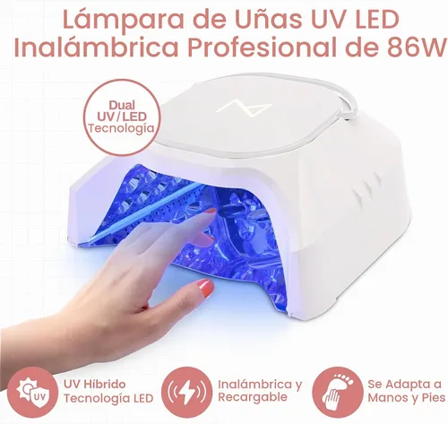 Vista 4 de M - Lámpara de uñas profesional híbrida GlowPro de 86W recargable inalámbrica UV LED para secado de uñas de gel, secador de uñas inalámbrico