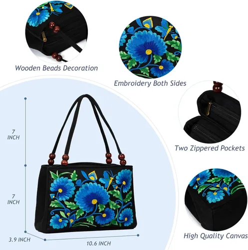 Vista 4 de Jursccu Bolsas de hombro étnicas bordadas de doble cara Bolso de viaje para playa