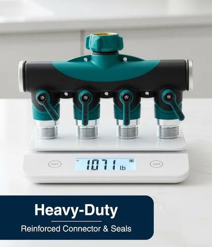 Vista 8 de DBR Tech® Divisor de manguera de 4 vías (durabilidad superior), conector de mangueras de jardín premium, válvula de agua resistente de 4 vías
