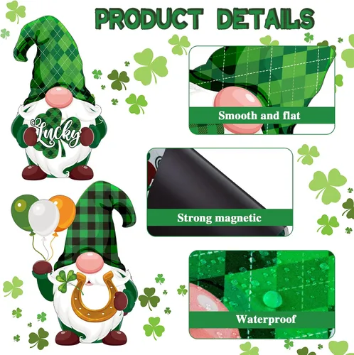 Vista 4 de 25 piezas de imanes de refrigerador de gnomos del Día de San Patricio Adhesivos magnéticos de decoración de fiesta irlandesa de trébol