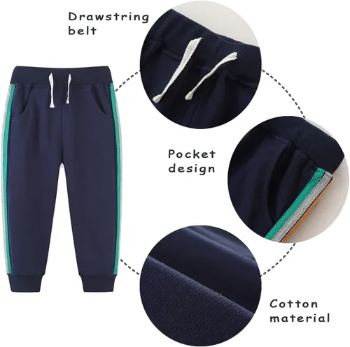 Vista 6 de GFQLONG Paquete de 3 pantalones deportivos elásticos con cordón para bebé, de algodón, dinosaurio, con bolsillos