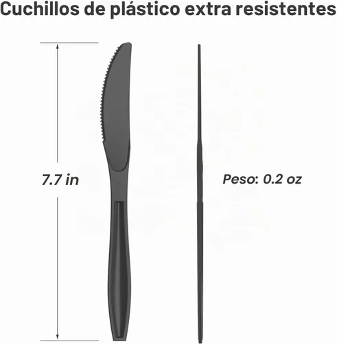 Vista 3 de Dealusy 360 cuchillos desechables de plástico negro extra resistentes
