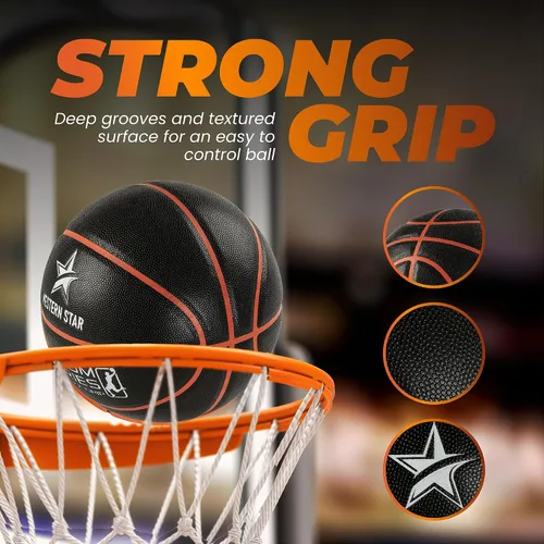Vista 6 de Western Star Baloncesto profesional, tamaño y peso oficiales, tamaño 7, 29.5 pulgadas, ultra agarre, pelota de juego para interiores y exteriores
