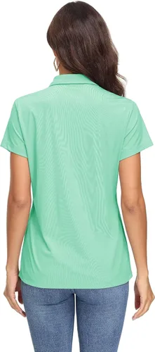 Vista 4 de MAGCOMSEN Polo para mujer UPF 50+, protección solar, 4 botones, casual, trabajo, secado rápido, manga corta, cuello de golf