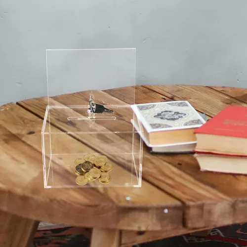 Vista 4 de GANAZONO Caja de donación transparente con candado, caja de sugerencia, caja de sugerencia, caja de comentarios, almacenamiento de cartas de queja