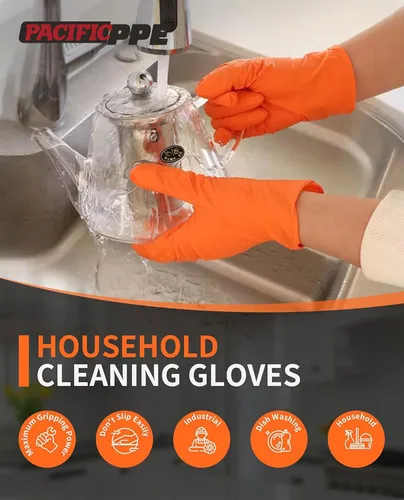 Vista 6 de PACIFIC PPE - Guantes de nitrilo naranja de 8 mil, desechables industriales
