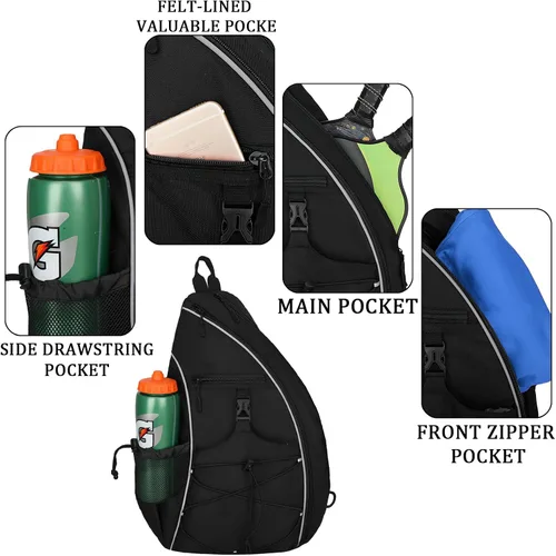 Vista 5 de Bolsa de Pickleball Goloni para Mujeres, Mochila de Pickleball para Hombres, Bolsa de Hombro Ligera con Gancho para Cerca, Gran Capacidad, Bolsillo