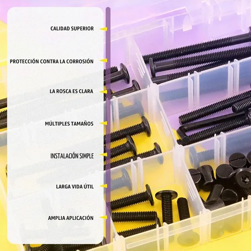 Vista 6 de Swpeet 84 piezas de tornillos negros M6 × 20/30/40/50/60/70/3.150 in, cabeza hexagonal, cunas, perno de cama de bebé y tuercas de barril con 1 llave