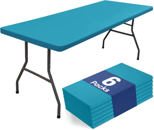Vista 19 de homing Paquete de 4 manteles rectangulares de 4 pies, mantel ajustable de poliéster impermeable, lavable, para picnic, campamento, al aire libre