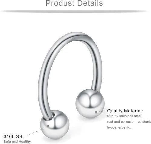 Vista 2 de Ruifan 24-36 aretes de acero quirúrgico 16G 14G 12G para nariz tabique herradura ceja lengua labio pezón hélice tragus 0236-0748in