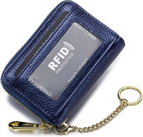 Vista 13 de Tapp Collections Tarjetero RFID para tarjetas de crédito, cartera pequeña de cuero con cremallera para tarjetas con ventana de identificación