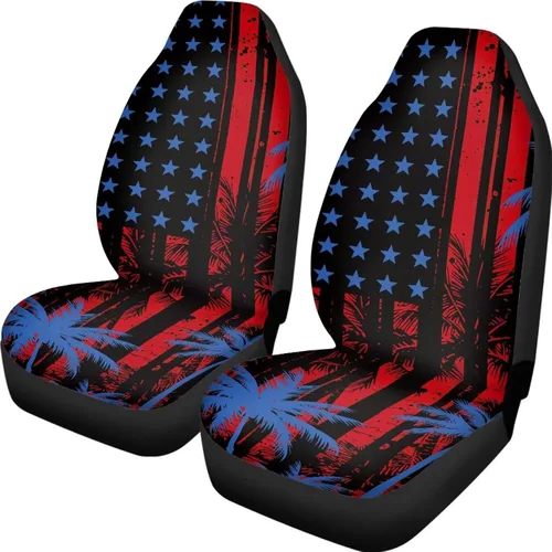 Vista 29 de ELEQIN 250 fundas de asiento delantero de automóvil con bandera patriótica estadounidense, paquete de 2 protectores de asiento de poliéster suaves