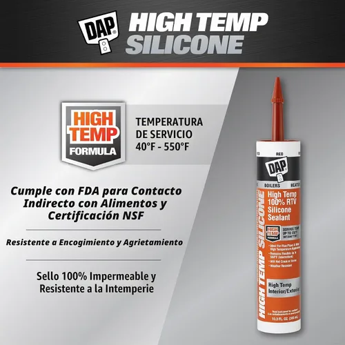 Vista 2 de DAP Sellador de silicona 100% RTV de alta temperatura, 10.3 onzas, rojo (7079808013)