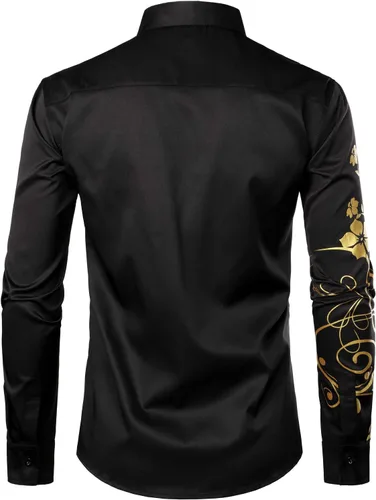 Vista 3 de ZEROYAA Camisas de vestir de manga larga con botones y diseño brillante para hombre