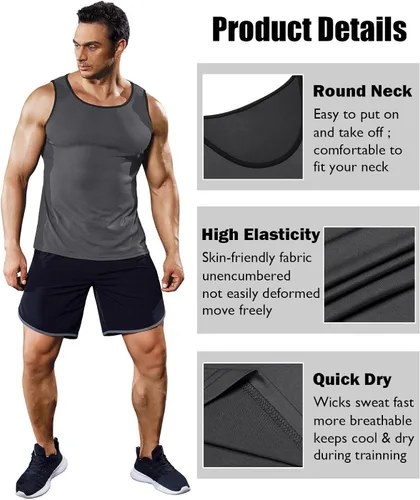 Vista 5 de COOFANDY Camisetas sin mangas de entrenamiento para hombre, paquete de 3 camisetas de gimnasio para culturismo, fitness, sin mangas