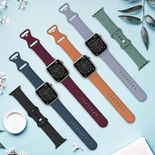 Vista 2 de Paquete de 6 correas compatibles con Apple Watch de 1.496 in 1.575 in 1.614 in 1.654 in 1.732 in 1.772 in 1.929 in, correas deportivas de silicona