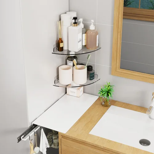 Vista 4 de Estante esquinero de acrílico para ducha, paquete de 2 estantes de baño montados en la pared para paredes de vidrio, azulejos/lisas, organizador