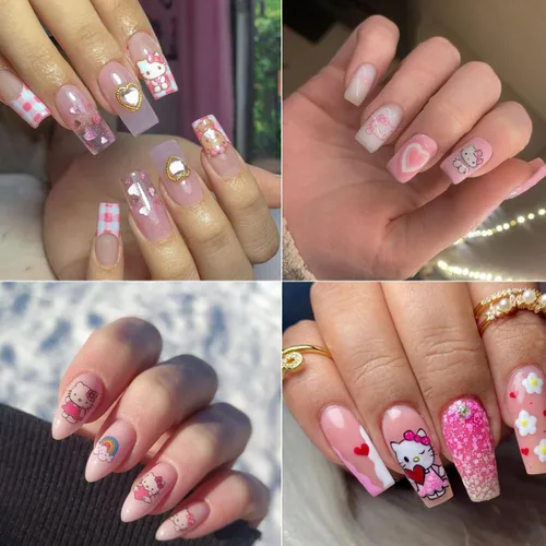 Vista 2 de 8 hojas de calcomanías de uñas de gato para arte de uñas, lindas calcomanías de uñas para uñas acrílicas, autoadhesivas 3D, diseño de uñas kawaii