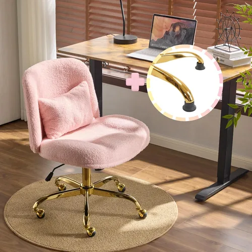 Vista 12 de VINGLI Silla de Oficina Ancha con Patas Cruzadas, Silla de Escritorio Ergonómica Buttprint Cómoda con Almohada y Base Dorada, Doble Uso con/sin