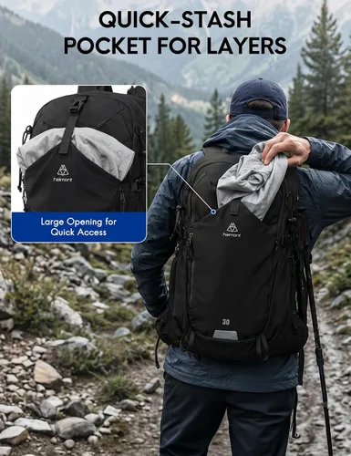 Vista 4 de Haimont Mochila de senderismo ligera de 30L con cubierta para lluvia Negro